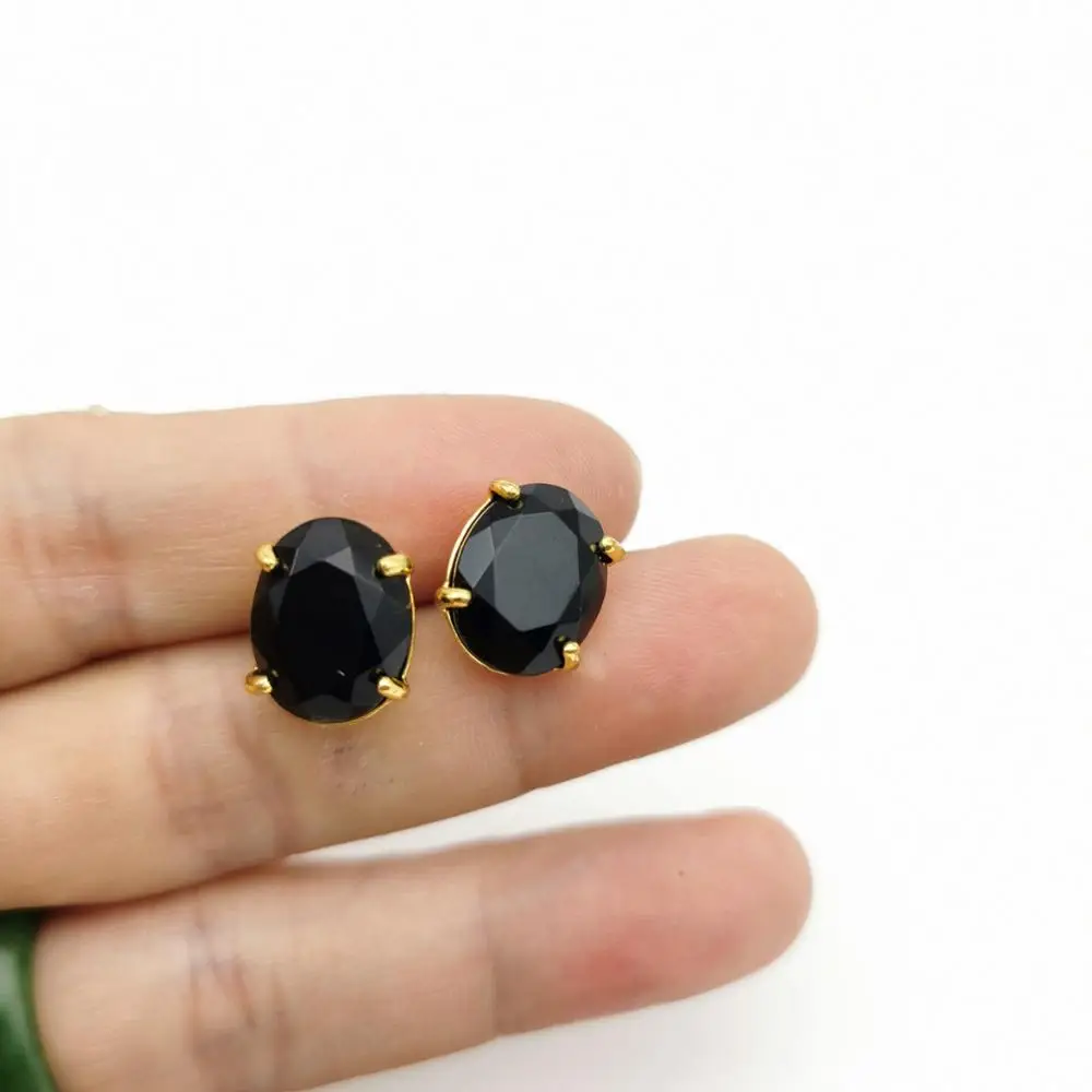 Black Onyx Овальной формы серьги гвоздики натуральный серебристый цвет камень граненый розовый кристалл кварца тигровый глаз Исцеление ювелирные изделия женские - Окраска металла: Black Onyx