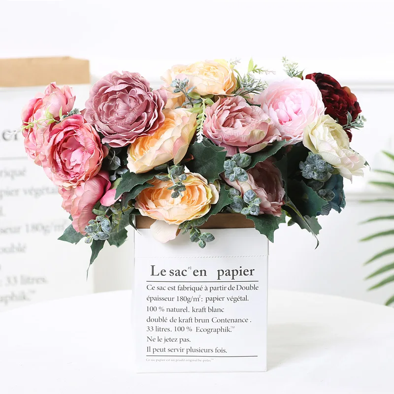YOOROMER, 5 искусственных цветов, пион, свадебное оформление букета, искусственный цветок, украшение дома, Шелковый цветок для свадебной вечеринки