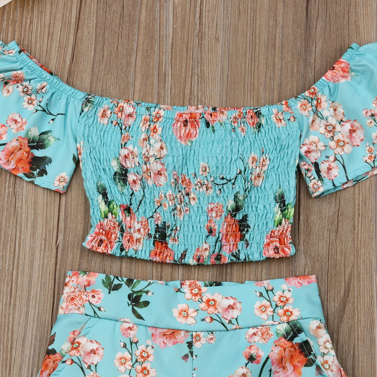 1-6 Years Toddler Kids Baby Girls Clothes Set Floral Off Shoulder Crop Tops Long Slit Wide Leg Pants Casual Outfits 2pcs Sets kids clothing set girls clothing set boys clothing set kids sweatshirt set