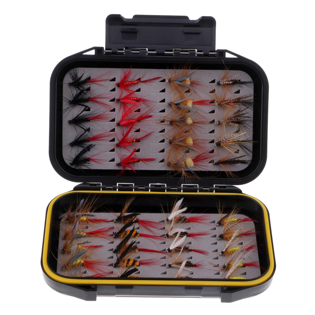 40pcs Fly Fishing Lure Colorful Wet / Dry Simulation Flies Butterfly Baits Waterproof box for Fishing Lovers