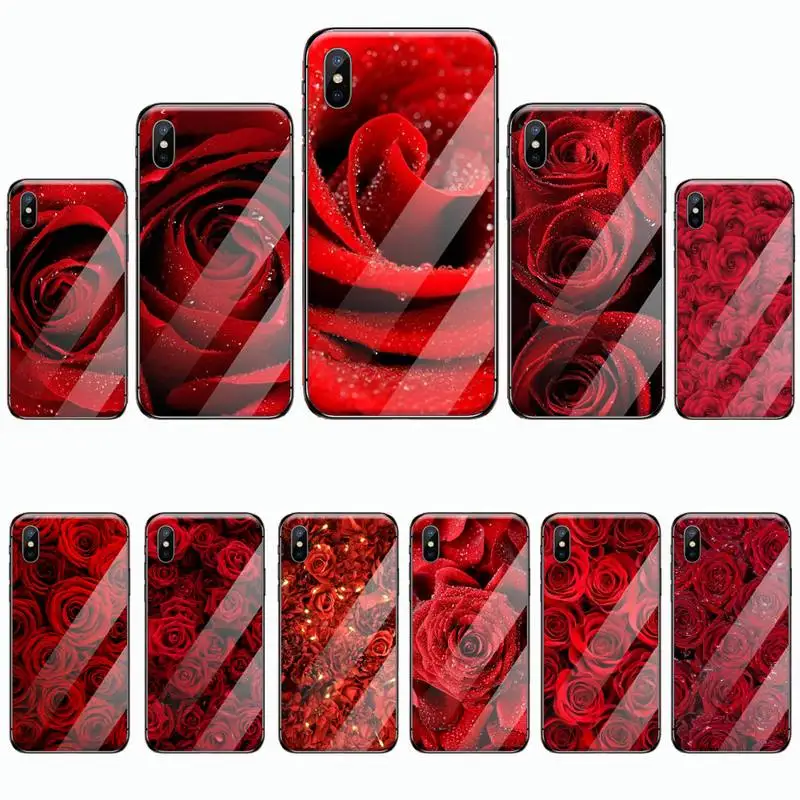 Чехол для iphone 5 5S SE 5C 6 6S 7 8 plus X XS XR 11 PRO MAX из закаленного стекла с розово-красными