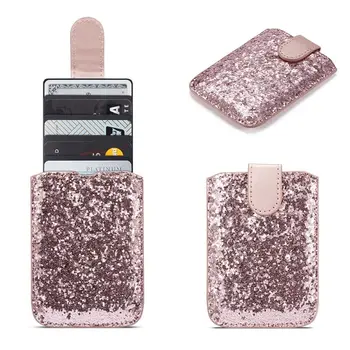 

THINKTHENDO 2020 RFID Blocking 5 Pull Credit Card Holder Universal Sequins Cell Phone Wallet Case Stick Adhesive
