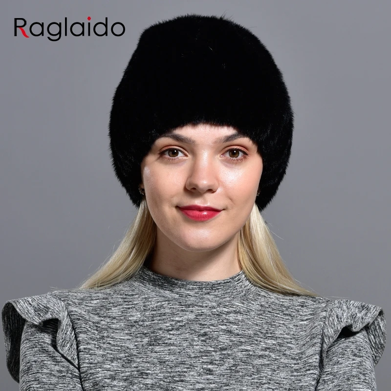 real mink fur hats women's winter natural geniune fur warm knitted hats with 3 balls handsewn fashionable skullies beanies hat