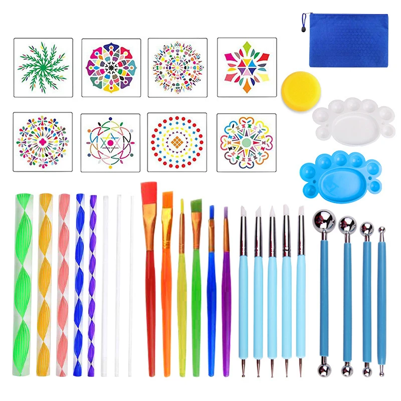 35pcs/Set Portable Mandala Dotting Tools Set for Painting Rocks Pottery Multifunction Embossing Dot Kit Dotting Tool