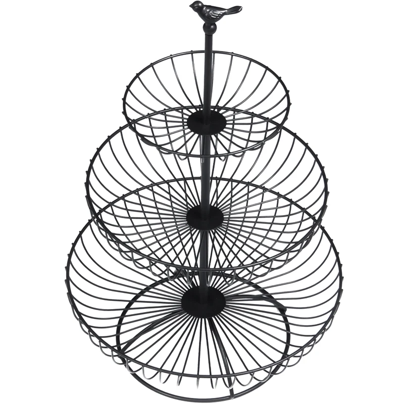 

Household 3 Tier Fruit Plate Countertop Metal Fruit Basket Black Vintage Style Tray Stand Storage Basket