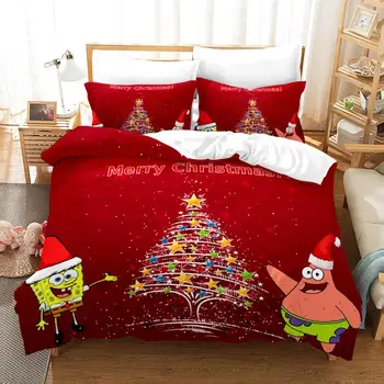 3D Merry Christmas Bedding Set Duvet Cover Red Santa Claus Comforter Bed Set Gifts USA Size Queen King New Year 1