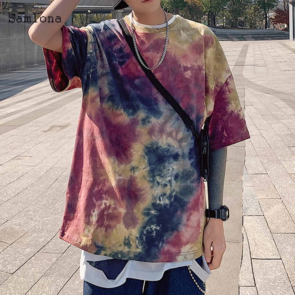 

2020 Summer New Cotton Tie-dye Print Plus size 5xl O-Neck T shirt Men Harajuku Trend Loose Fashion Short sleeve Korean Male Tops
