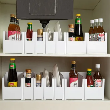 

Kitchen Storage Box Containers Plastic Desktop Cabinet Refrigerator Tableware Pot Classification Organizer Box Seasoning Rack