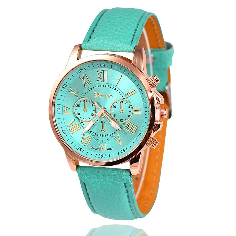 

Export Hot Selling Three-Eyed Double Layer Rome Letter Decoration Women's Geneva Leather Strap Watch Geneva Fashion Ladies' Watc