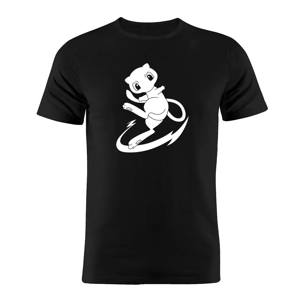 Мужская футболка хлопок Покемон Mew силуэт художественная Подарочная футболка - Цвет: Черный