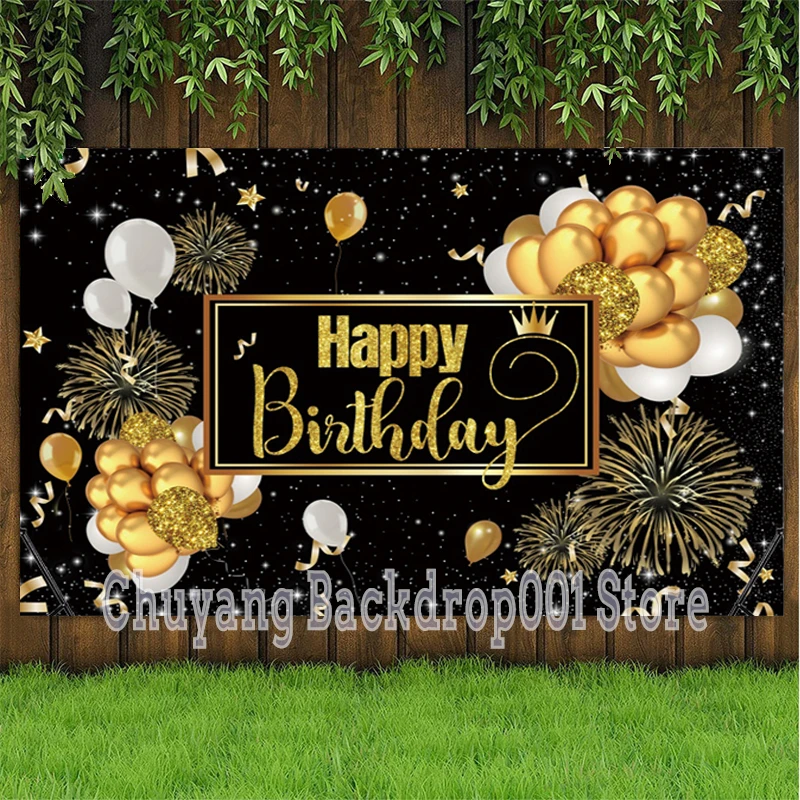 Black Gold Happy Birthday Backdrop Firework Balloon Adult Party Photo Background  Banner Decorations Supplies - Backgrounds - AliExpress