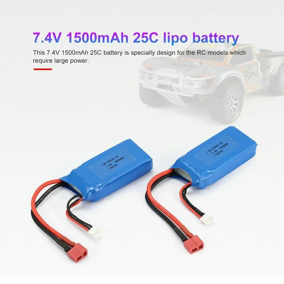 2шт 7 4 V 1500mAh Lipo батарея T вилка для Wltoys 12423 12428 RC Гусеничный автомобиль | Игрушки и