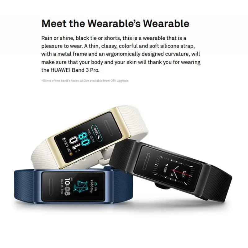 huawei Band 3 Pro gps смарт-браслет металлический Amoled 0,95 'цветной сенсорный экран плавать ход сердечного ритма сенсор сна nfc-браслет
