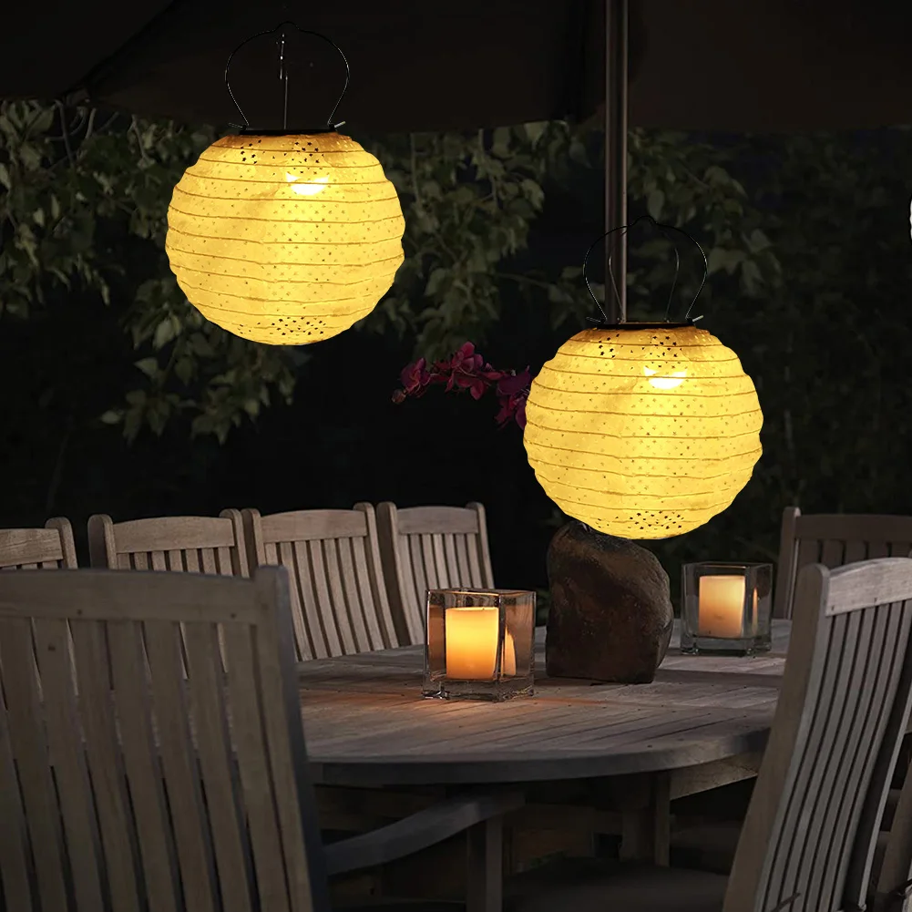 8 Inch LED Solar Chinese Lantern Festival Party Hanging Paper Lamp Garden Decor