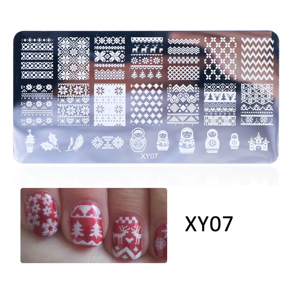 XY07 1 шт ногтей штамповки пластины Рождество надписи снежинки трафарет с изображением лося для ногтей Полировка Печать Маникюр шаблон формы CHXY01-08 - Цвет: XY07