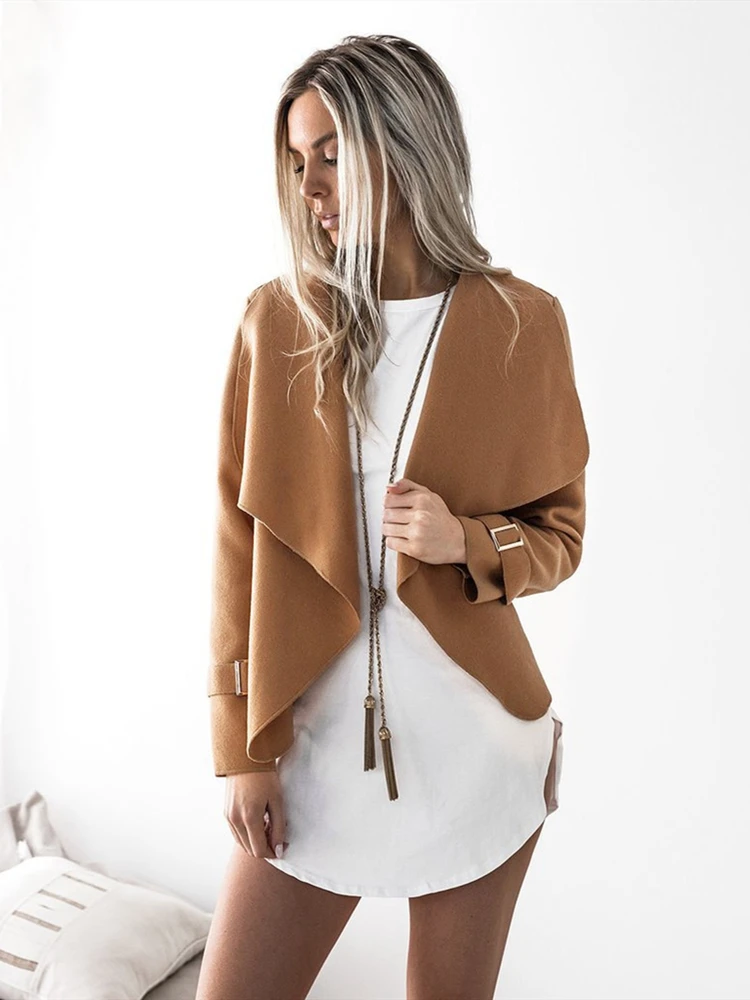 

Solid Asymmetric Turn-down Collar Cardigan Jacket Long Sleeve Autumn Casual Women Jackets and Coats 2020 Outerwear Clothes