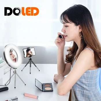 

LED Desk Ring Light with Makeup Mirror Phone Tripod for Make up Vlog Youtube Tiktok Video Shooting Selfie Ringlight Circle Lamp