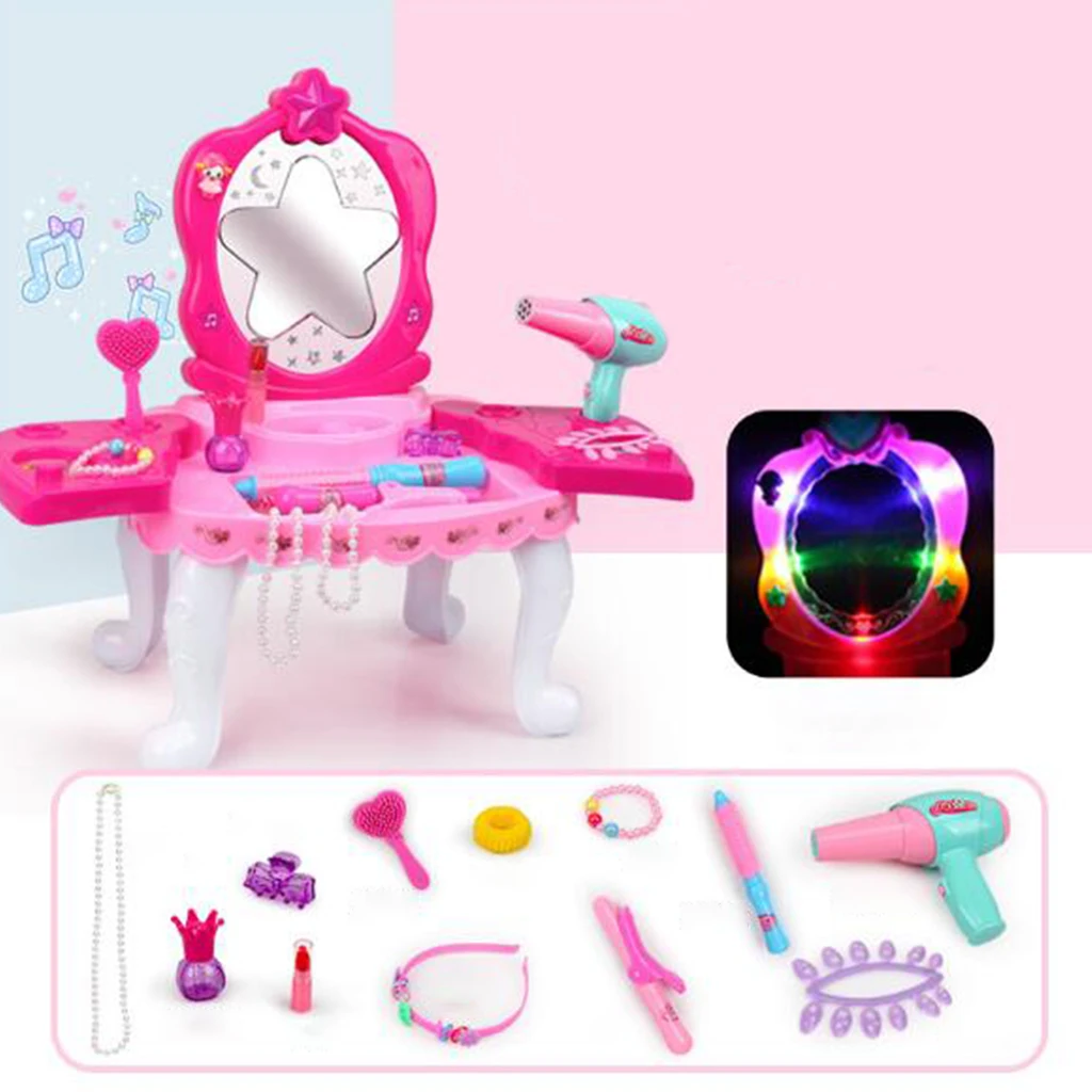 Play Pretend Play Beauty Set, Princess Pretend Play Dressing Table Top Set with Makeup Mirror, Jewelry and Accessories