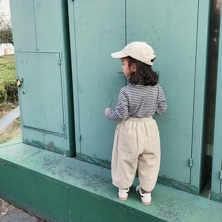 Winter boys girls soft fleece thicken corduroy Ultra-wide-leg trousers children cute loose casual trousers 1-7Y