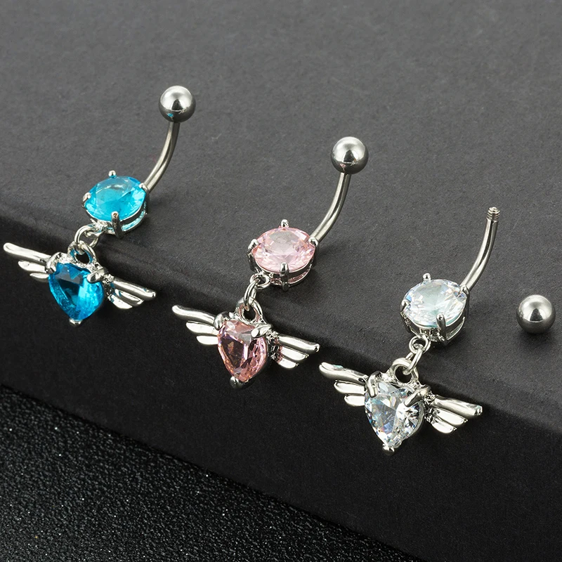 Angel Wings Belly Button Bars Navel Ring Dangly Drop Body Piercing Jewellery 