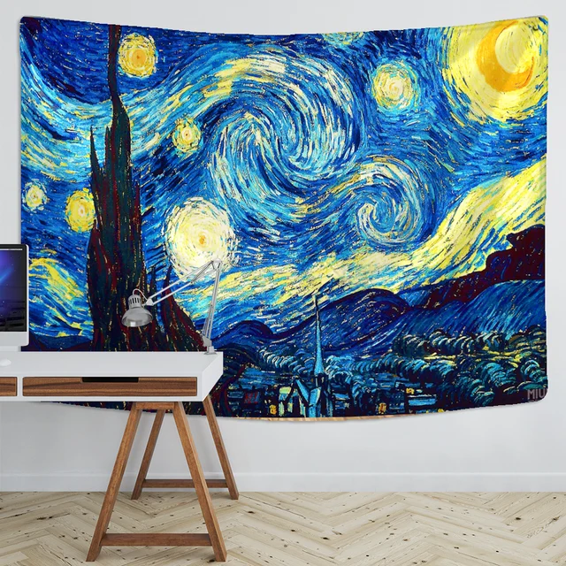 Tapisserie célèbre Van Gogh imprimé couverture tenture murale étoile lune nuit tapisserie décorative couverture tissu chambre 200x150 cm grand 4