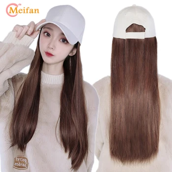 

MEIFAN Fashion Women Baseball Cap Wig Long Hair All-in-one Baseball Hat New Adjustable Size Synthetic Hat Wig