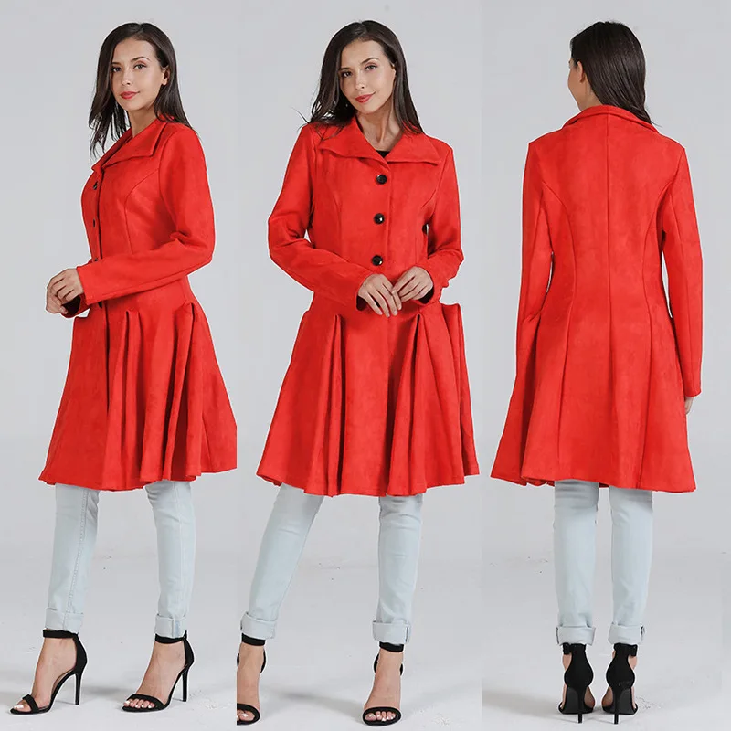 

7862 New Style Europe And America WOMEN'S Dress Slim Fit Mid-length Woolen Jacket Hot Selling Big Hemline Thick Overcoat