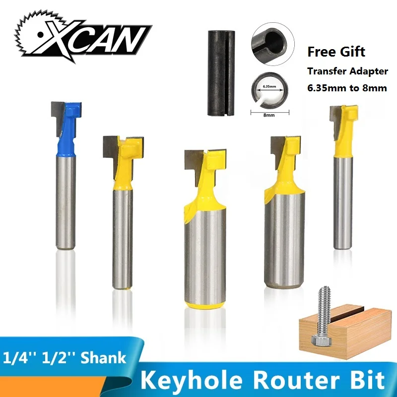 

XCAN 1/4'' 1/2'' Shank Keyhole Router Bit T Slot Milling Cutter Hex Screw Bolt Hole Cutter Wood Router Bit