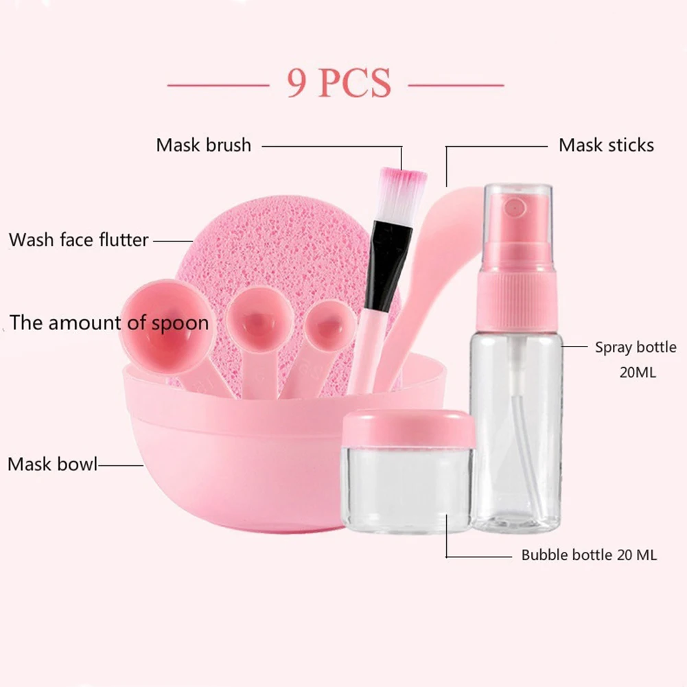 9Pcs DIY Mask Bowl Brush Spoon Tool Beauty Makeup Tool Homemade Stick Spray Bottle Measuring Spoon Face Skin Care ReusableTools