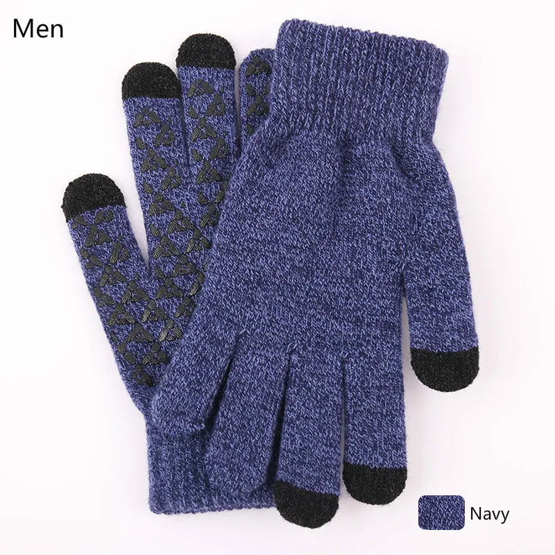 Men Navy Зимние перчатки для сенсорного экрана женские мужские теплые тянущиеся вязаные варежки полный палец Guantes женские Luvas Утепленные перчатки дл пар G019 - Цвет: Men Navy