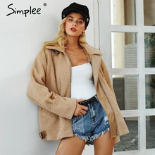 Женская пушистая шуба Simplee повседневная свободная куртка из искусственного меха, с отложным воротом, уличная плюшевая теплая толстая куртка на зиму