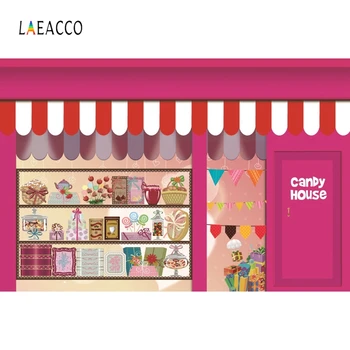 

Laeacco Candy House Photography Backgrounds Sugar Pennant Gifts Photo Backdrops Shop Window Decor For Photo Studio Baby Birthday