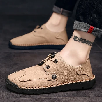 

men casual shoes genuine leather soft flat non-slip casual shoes man moccasins slip on walking leisure footwear big szie 48