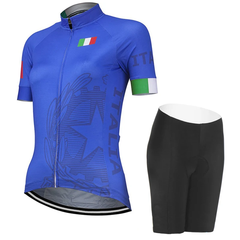 

NWE Women's ITALIA National Flag Shirt Cycling Jerseys Short Sleeve Sets Blue BIke Clothing Bicycle Wear Gel Pad