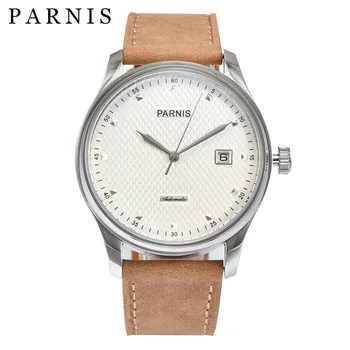 

Parnis 43mm Automatic Mechanical Men Watch Luxury Brand Business Fashion Casual Leather Strap Calendar Wristwatch Men