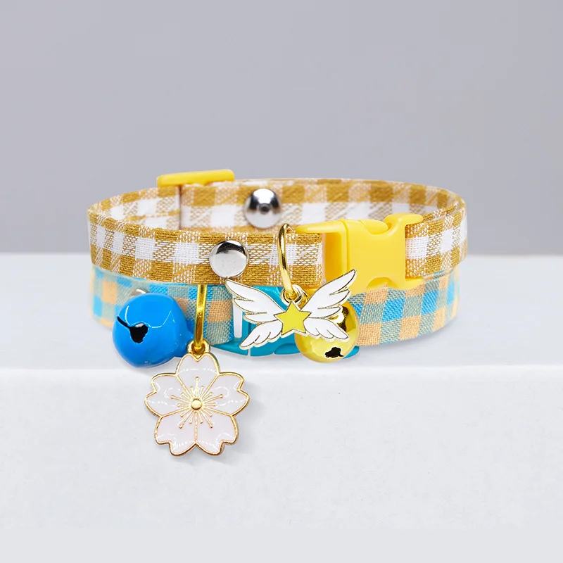 

Cartoon Flower Heart Pendant Cat Collar Plaid Design Bell Collar Jewelry Adjustable Necklace Small Dogs Puppy Kitten Accessories
