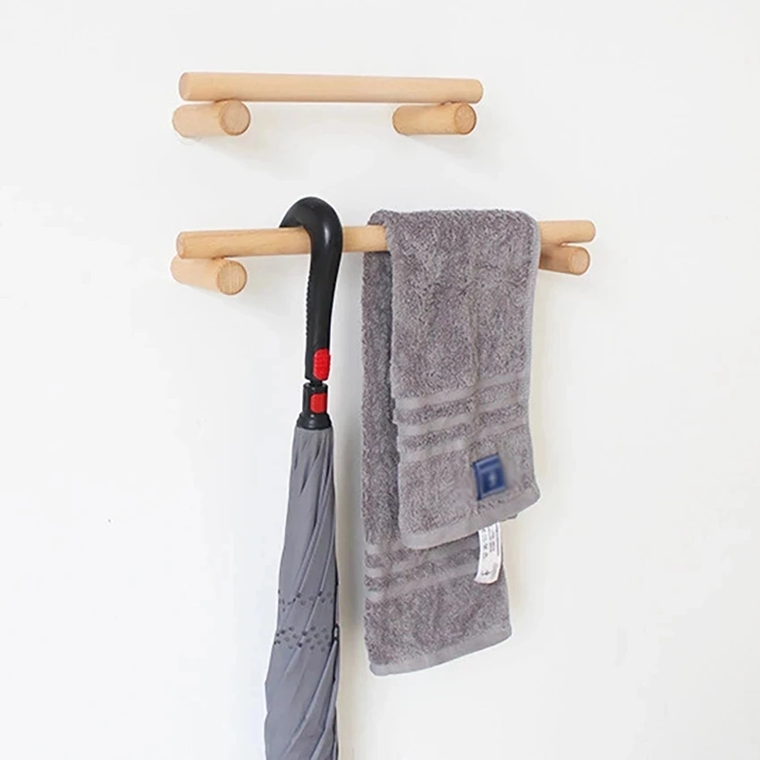 Japanese style wood single-bar towel rack bathroom free perforation wall-mounted storage kitchen shelf | Обустройство дома