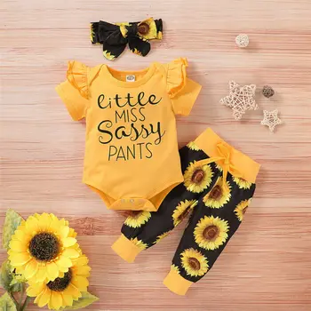 

AU 3Pcs Newborn Baby Girl Clothes Short Sleeve Romper Pants Sassy Cotton Outfit