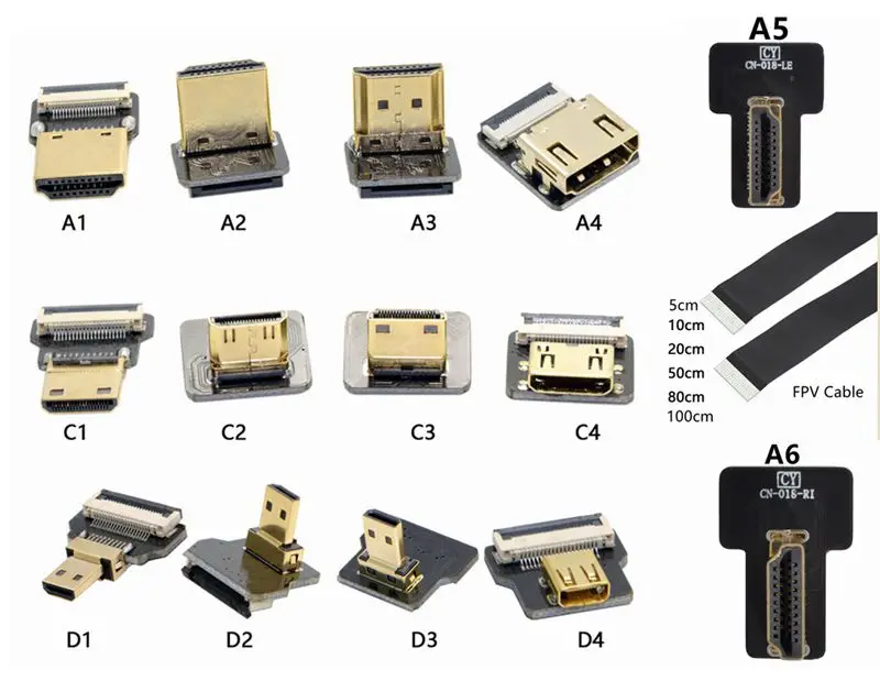 FPV Micro HDMI Mini HDMI 90 degree Left Right Up FPC Ribbon Flat HDMI Short Cable Pitch 20pin Video TV projector cable