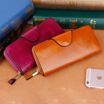 

new Leather Oil Wax Leather Wallet Korean Version of The Long Multi-card Wallet