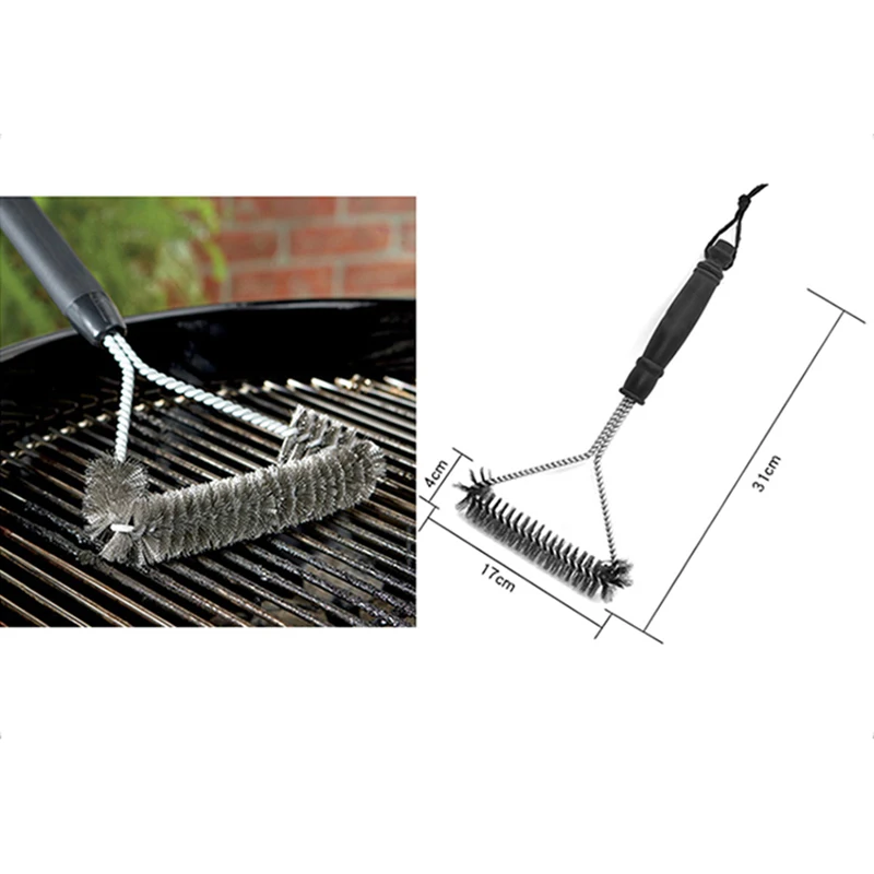 Kitchen Accessories BBQ Grill Barbecue Kit Cleaning Brush Stainless Steel Cooking Tools Wire Bristles Triangle Cleaning Brushes