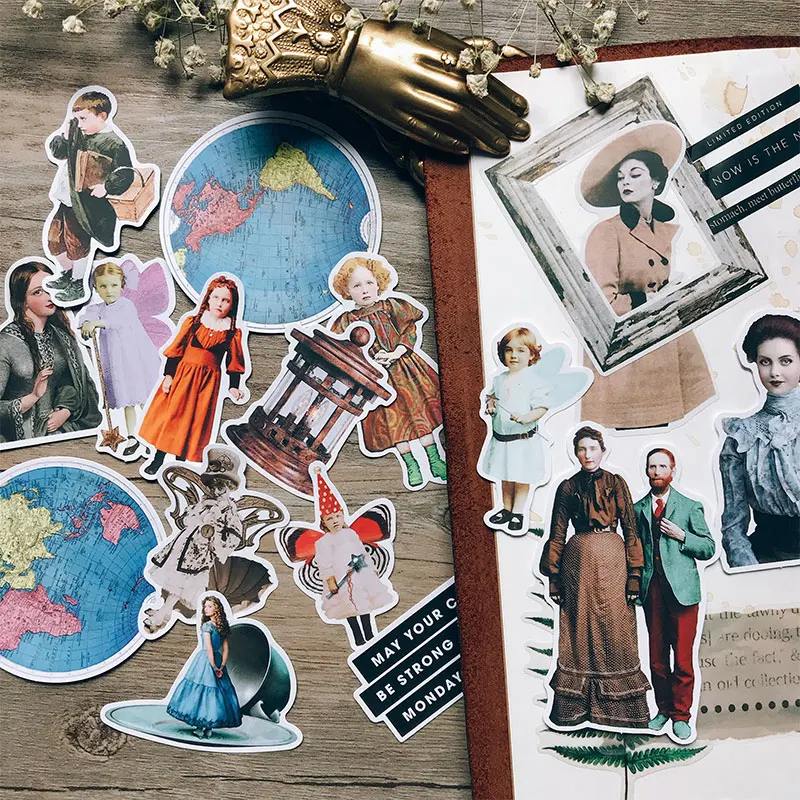 

19Pcs Character Ephemera Stickers Junk Journal Planner Stickers Scrapbooking Vintage Decorative Stickers DIY Craft