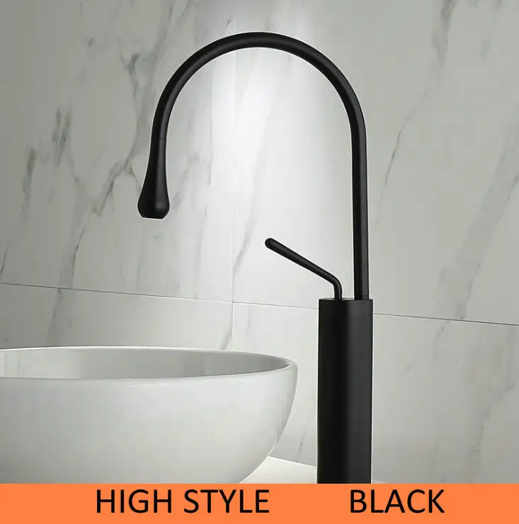 black high Поворотный современный черный кран для ванной комнаты, водопады, Смесители на одно отверстие, кран для холодной и горячей воды, кран для раковины, Смесители JM70 - Цвет: black high