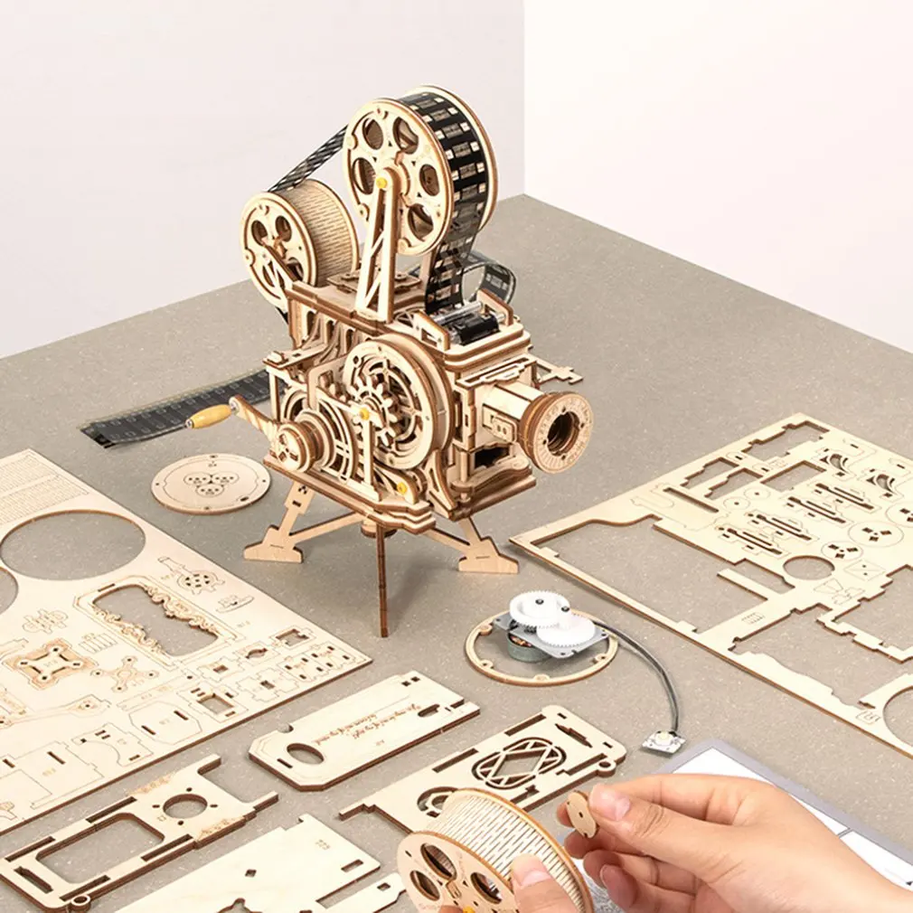 Винтажный проектор ретро 3D трёхмерная головоломка-пазл деревянная модель креативный подарок декоративный проектор головоломка игра сборка