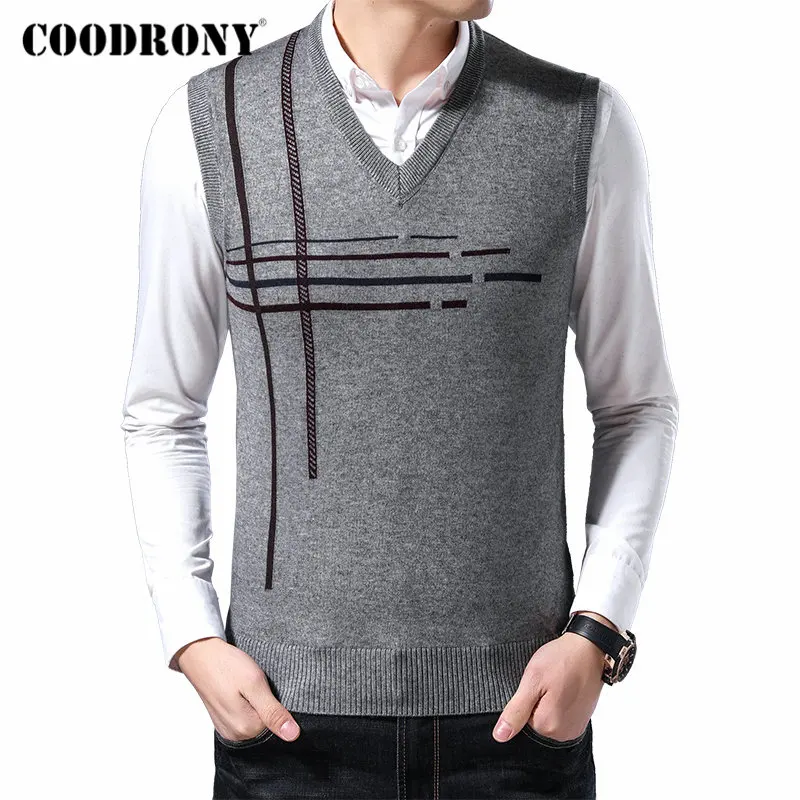 

COODRONY Brand Sweater Men Business Casual Sleeveless Vest Men Autumn Winter Soft Warm Cashmere Wool Knitwear Pullover Men 91111