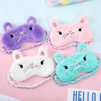 

Pink Cute Eye Masks Fluffy Cat Design Sleep Eyeshade Lightweight Comfortable Soft Night Blindfold for Shift Work Naps Sleeping