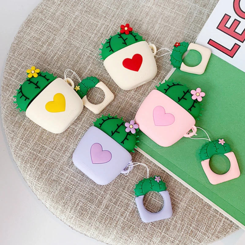 

Silicone Case for Airpods 1 2 Cute Accessories Bluetooth Earphone Protective Arrying Bag with Finger Ring Strap Cartoon Cactus