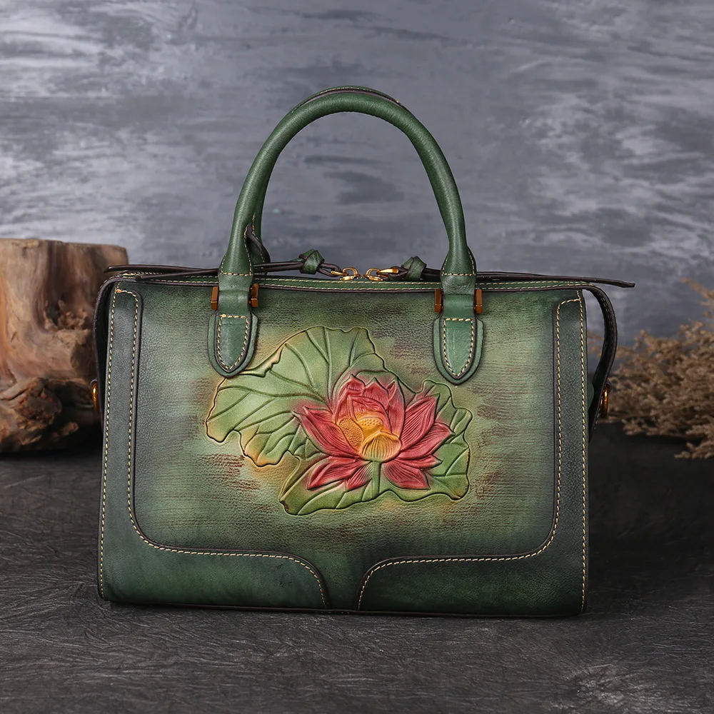 Green Pyaterochka Designer Chinese Style Women Luxury Handbags Genuine Leather Shoulder Crossbody Bags Dress Ladies Flowers Handbag 19 - Цвет: Green