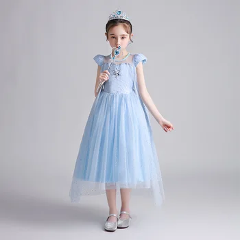 

Snow Queen Elsa Dress Sequins Princess Elsa Dress Blue Snow Queen Cosplay Clothing Snowflake Halloween Party Dress