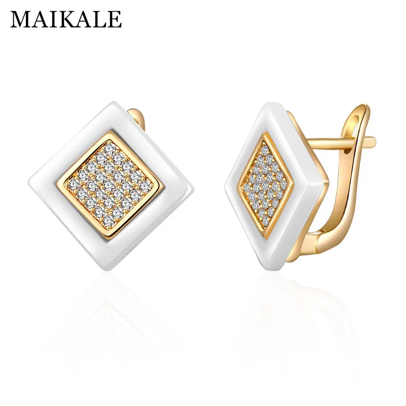 MAIKALE, модные квадратные серьги-гвоздики из керамики, романтические маленькие серьги, золотые, серебряные, циркониевые серьги для женщин, ювелирное изделие, подарки